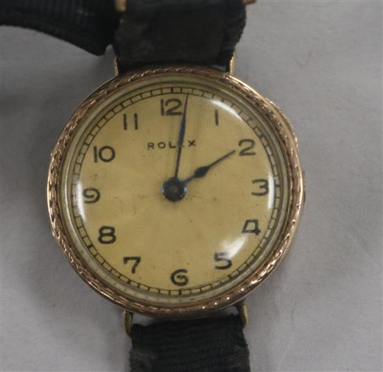 A ladys early 20th century 9ct gold Rolex manual wind wrist watch.